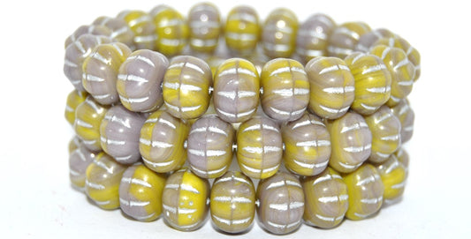 Pumpkin Pressed Glass Beads, 53402302 Silver Lined (53402302-54201), Glass, Czech Republic