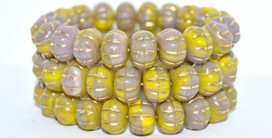 Pumpkin Pressed Glass Beads, 53402302 Gold Lined (53402302-54202), Glass, Czech Republic