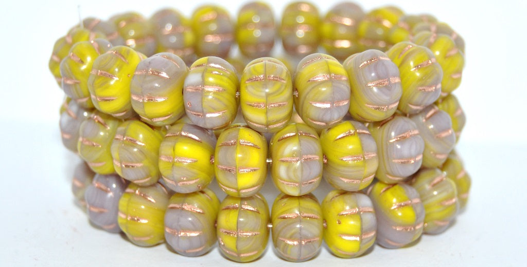 Pumpkin Pressed Glass Beads, 53402302 Copper Lined (53402302-54200), Glass, Czech Republic