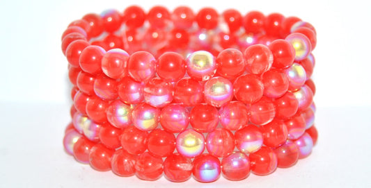 Round Pressed Glass Beads Druck, Mixed Colors Red Ab (MIX-RED-AB), Glass, Czech Republic