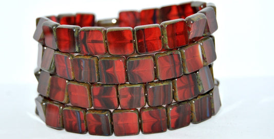 Table Cut Square Beads, Mixed Colors Red Travertin (MIX-RED-86800), Glass, Czech Republic