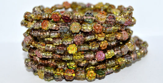 Hawaii Flower Pressed Glass Beads, Crystal 95400 (00030-95400), Glass, Czech Republic