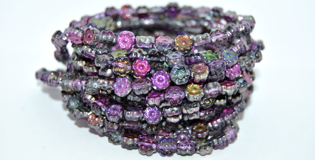 Hawaii Flower Pressed Glass Beads, Crystal Purple Vitrail (00030-95500), Glass, Czech Republic