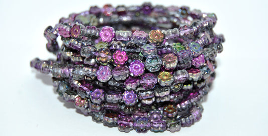 Hawaii Flower Pressed Glass Beads, Crystal Purple Vitrail (00030-95500), Glass, Czech Republic