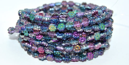 Hawaii Flower Pressed Glass Beads, Crystal Magic Blue (00030-95100), Glass, Czech Republic