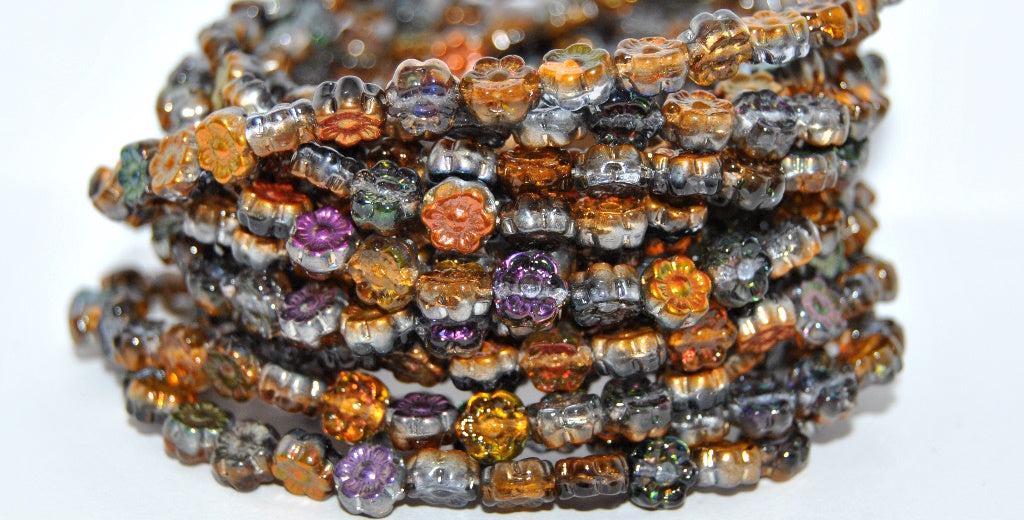 Hawaii Flower Pressed Glass Beads, Crystal 95300 (00030-95300), Glass, Czech Republic