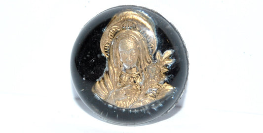 Glass Cabochon with religious ornament, Opaque Brown (14), Glass, Czech Republic