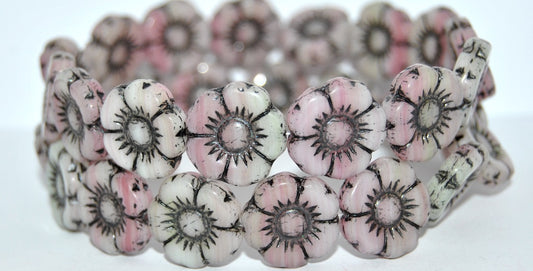 Round Flat Flower Pressed Glass Beads, Apple Mixed Colors 43815 (APPLE-MIX-43815), Glass, Czech Republic