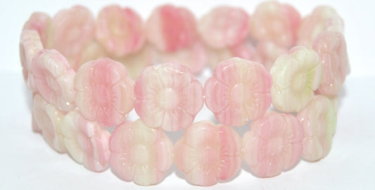 Round Flat Flower Pressed Glass Beads, Apple Mixed Colors (APPLE-MIX), Glass, Czech Republic
