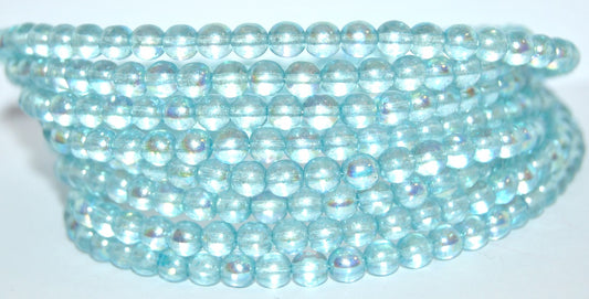 Round Pressed Glass Beads Druck, Crystal Ab 34301 (00030-AB-34301), Glass, Czech Republic