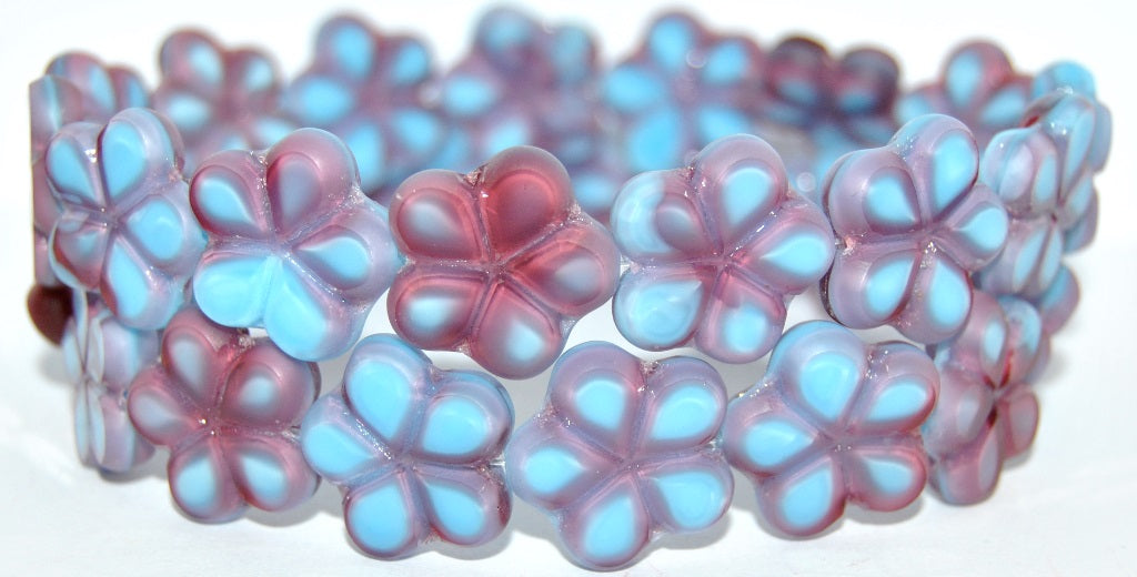 Table Cut Flower Beads, Mix Blue Pink Opaque (37724C), Glass, Czech Republic