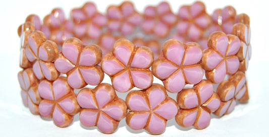Table Cut Flower Beads, Opaque Pink Travertin (74020B-86800), Glass, Czech Republic