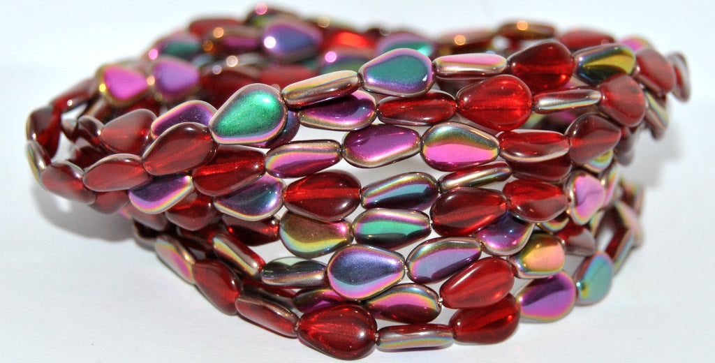 Pear Teardrop Pressed Glass Beads, Ruby Red Vitex (90080-VITEX), Glass, Czech Republic