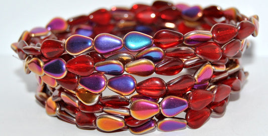 Pear Teardrop Pressed Glass Beads, Ruby Red Sliperit (90080-29500), Glass, Czech Republic