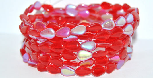 Pear Teardrop Pressed Glass Beads, Ruby Red Ab (90080-AB), Glass, Czech Republic