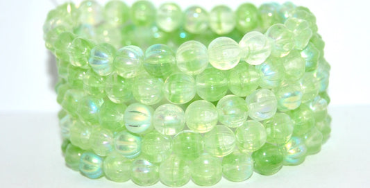 Melon Round Pressed Glass Beads With Stripes, 57008 Ab (57008-AB), Glass, Czech Republic