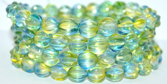 Melon Round Pressed Glass Beads With Stripes, 48111 (48111), Glass, Czech Republic