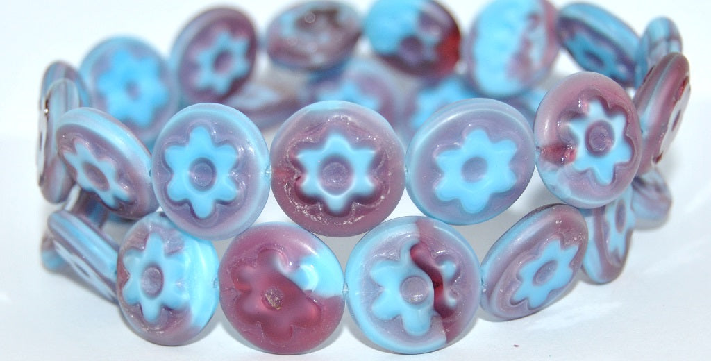 Table Cut Round Beads With Flower, 37713B Matte (37713B-M), Glass, Czech Republic