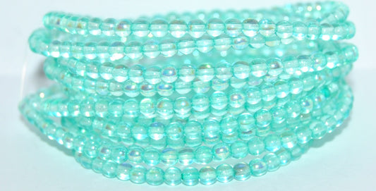 Round Pressed Glass Beads Druck, Crystal Ab 34309 (00030-AB-34309), Glass, Czech Republic