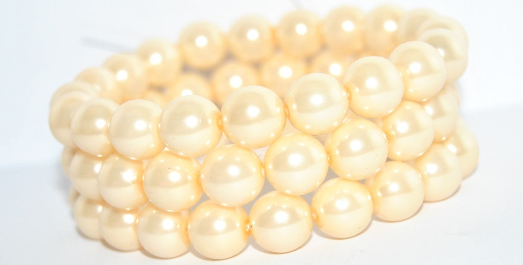 Round Pressed Glass Beads Druck, Pearl Wax (PEARL-WAX), Glass, Czech Republic