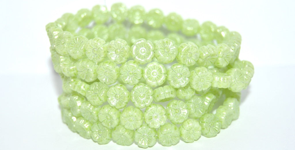 Hawaii Flower Pressed Glass Beads, White 34310 34301 (02010-34310-34301), Glass, Czech Republic