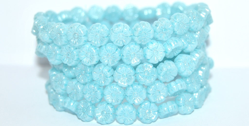 Hawaii Flower Pressed Glass Beads, White 34308 34301 (02010-34308-34301), Glass, Czech Republic