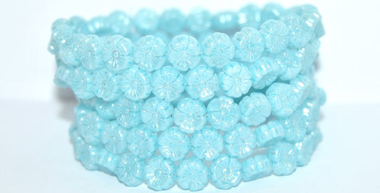 Hawaii Flower Pressed Glass Beads, White 34308 34301 (02010-34308-34301), Glass, Czech Republic