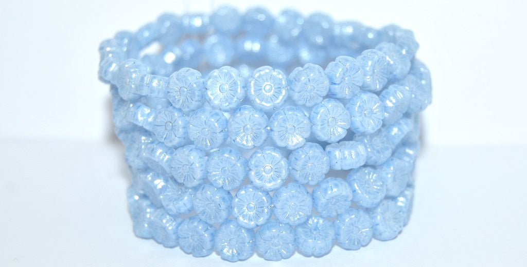 Hawaii Flower Pressed Glass Beads, White 34307 34301 (02010-34307-34301), Glass, Czech Republic