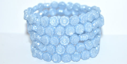 Hawaii Flower Pressed Glass Beads, White 34307 34301 (02010-34307-34301), Glass, Czech Republic