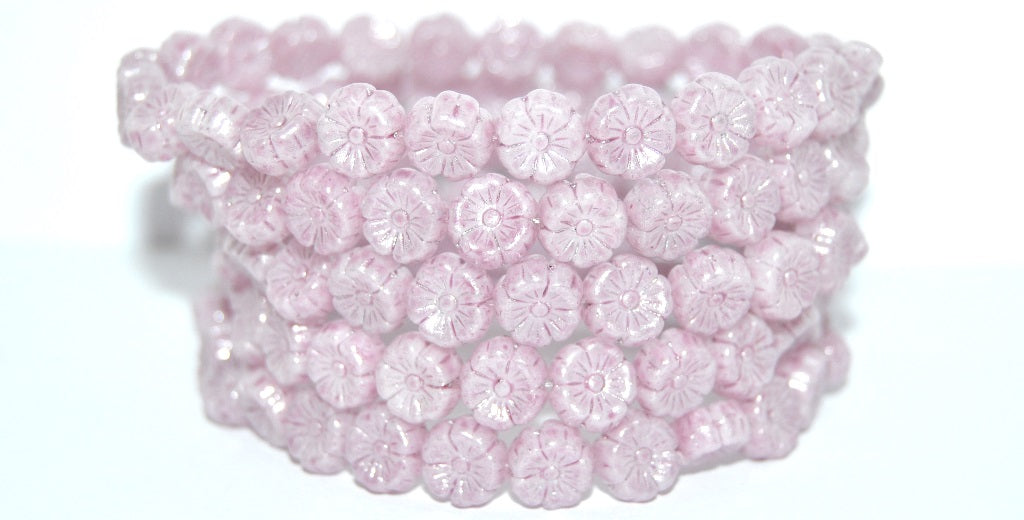 Hawaii Flower Pressed Glass Beads, White 34306 34301 (02010-34306-34301), Glass, Czech Republic