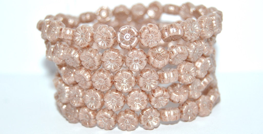 Hawaii Flower Pressed Glass Beads, White 34303 34301 (02010-34303-34301), Glass, Czech Republic