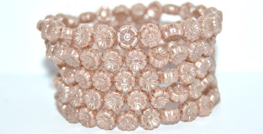 Hawaii Flower Pressed Glass Beads, White 34303 34301 (02010-34303-34301), Glass, Czech Republic