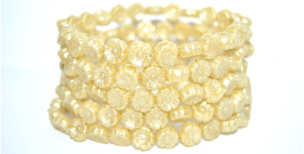 Hawaii Flower Pressed Glass Beads, White 34302 34301 (02010-34302-34301), Glass, Czech Republic