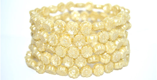 Hawaii Flower Pressed Glass Beads, White 34302 34301 (02010-34302-34301), Glass, Czech Republic