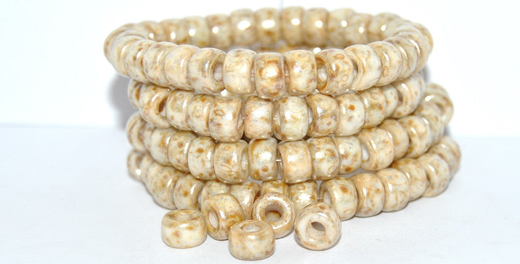 Round Pony Bagel Pressed Glass Beads With Big Hole, White 34301 (02010-34301), Glass, Czech Republic