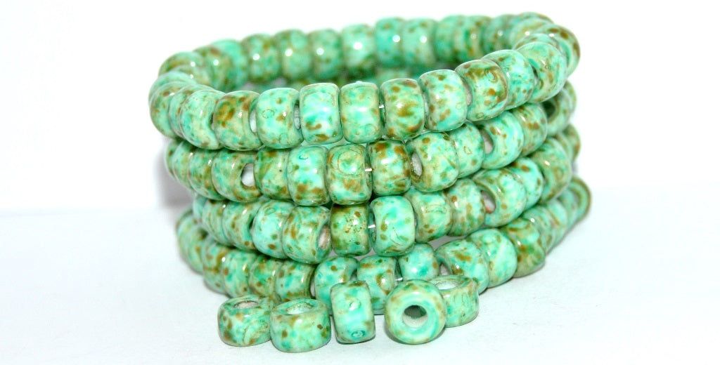 Round Pony Bagel Pressed Glass Beads With Big Hole, White 34309 (02010-34309), Glass, Czech Republic