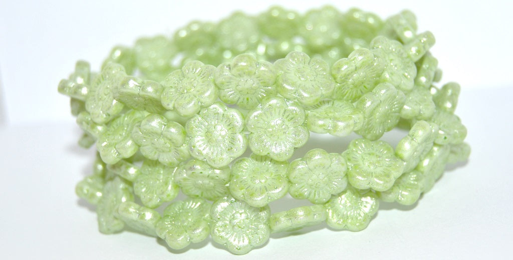 Flower Pressed Glass Beads, White 34310 34301 (02010-34310-34301), Glass, Czech Republic