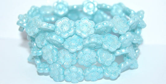 Flower Pressed Glass Beads, White 34308 34301 (02010-34308-34301), Glass, Czech Republic