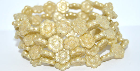 Flower Pressed Glass Beads, White 34302 34301 (02010-34302-34301), Glass, Czech Republic