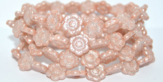 Flower Pressed Glass Beads, White 34305 34301 (02010-34305-34301), Glass, Czech Republic