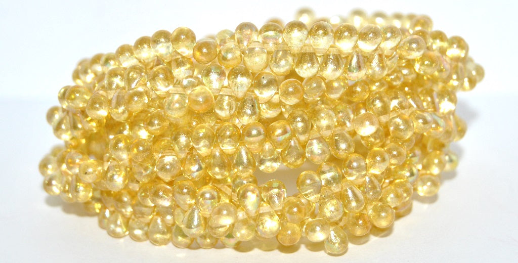 Pear Teardrop Pressed Glass Beads, Crystal Ab 34302 (00030-AB-34302), Glass, Czech Republic