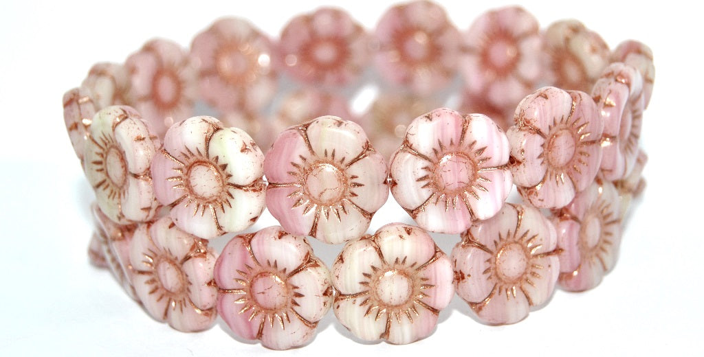 Round Flat Flower Pressed Glass Beads, Apple Mixed Colors 43805 (APPLE-MIX-43805), Glass, Czech Republic