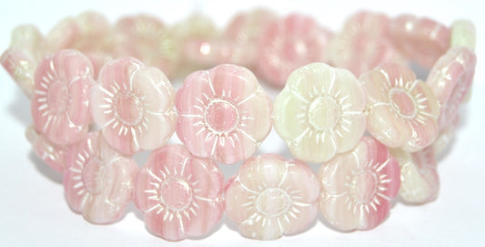 Round Flat Flower Pressed Glass Beads, Apple Mixed Colors 43801 (APPLE-MIX-43801), Glass, Czech Republic