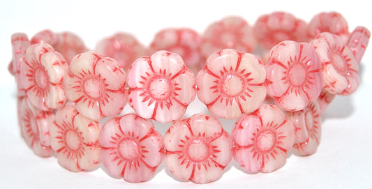 Round Flat Flower Pressed Glass Beads, Apple Mixed Colors Red Lined (APPLE-MIX-43808), Glass, Czech Republic