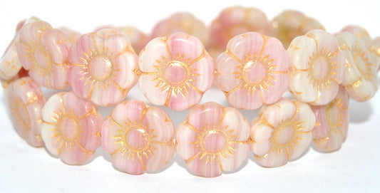 Round Flat Flower Pressed Glass Beads, Apple Mixed Colors Glod Lined (APPLE-MIX-43804), Glass, Czech Republic