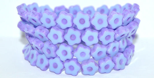 Table Cut Flower Beads With Dot, Opaque Light Blue 84306 (33010-84306), Glass, Czech Republic