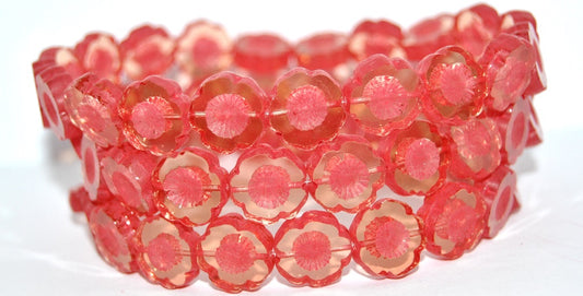 Table Cut Round Beads Hawaii Flowers, Transparent Light Topaz Yellow 84304 (10020-84304), Glass, Czech Republic