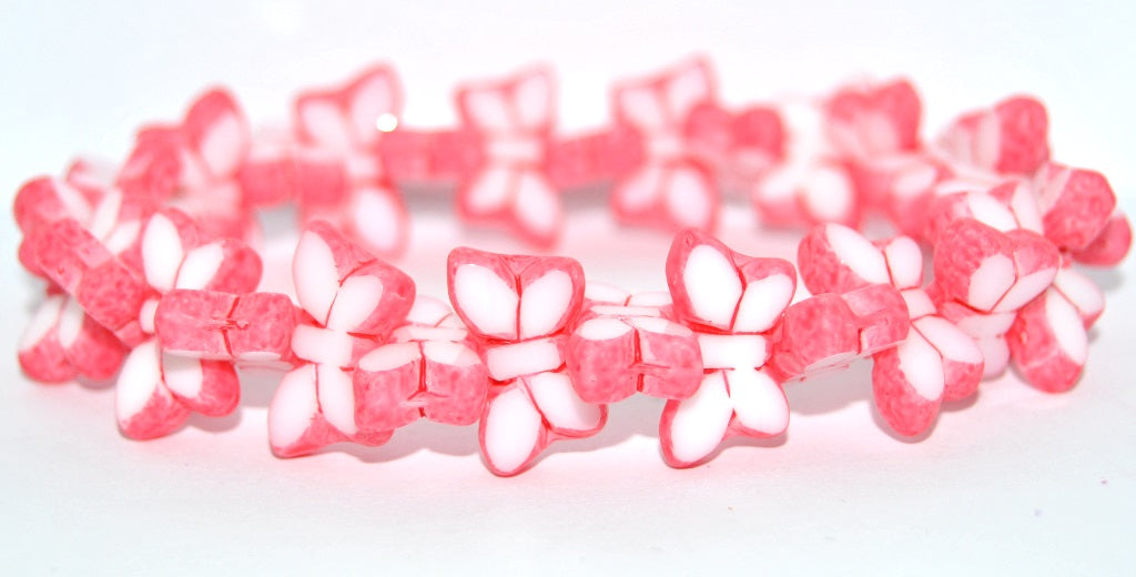 Table Cut Butterfly Beads, White 84304 (02010-84304), Glass, Czech Republic