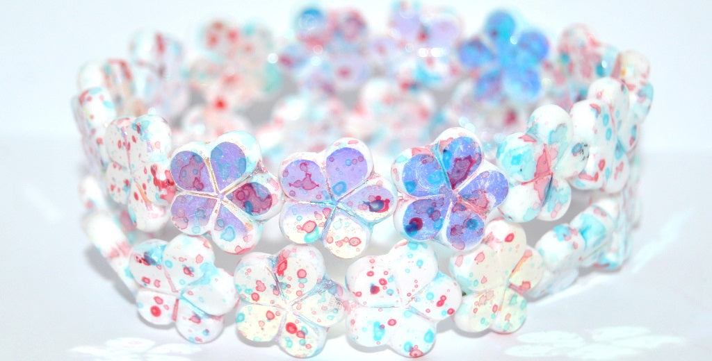 Table Cut Flower Beads, White Glossy Red Pink Pr (02010-48120-PR), Glass, Czech Republic