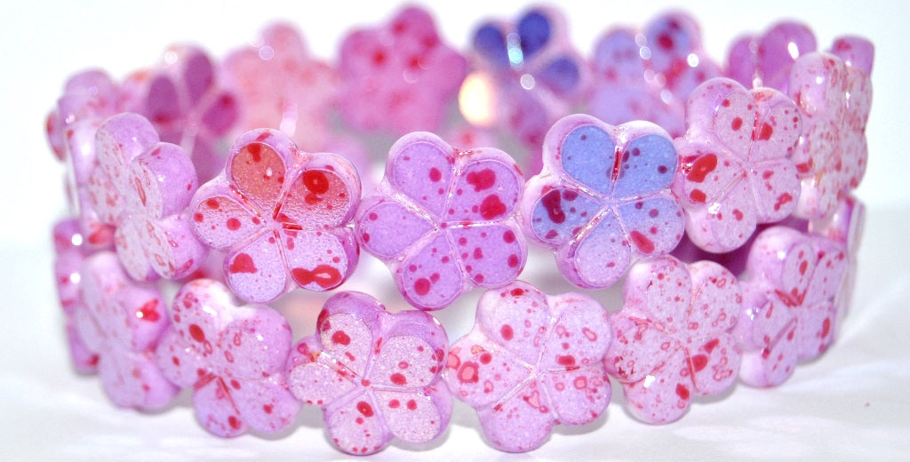 Table Cut Flower Beads, White Glossy Red Pink Po (02010-48120-PO), Glass, Czech Republic